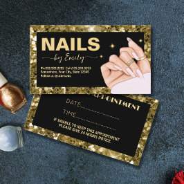 Tarjeta De Citas Purpurina negro y dorado Salón de uñas Manicurista