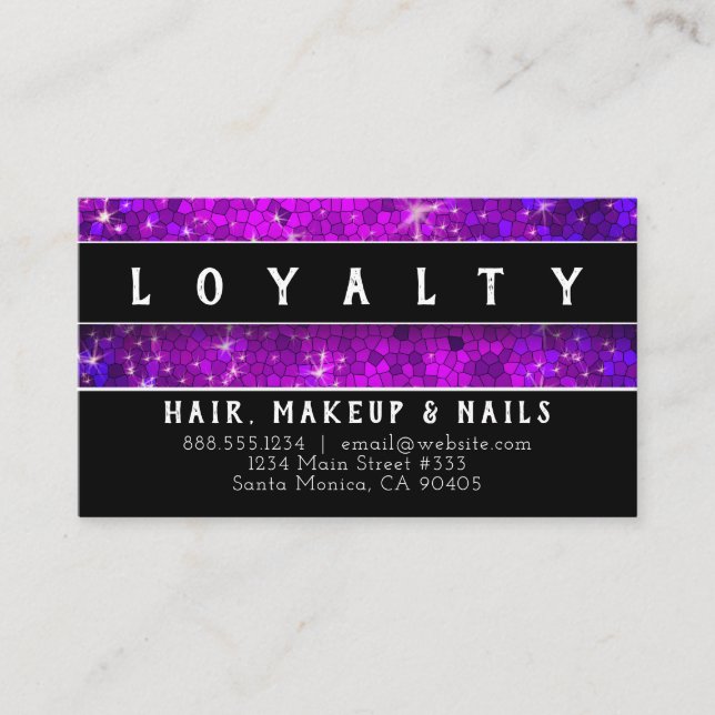 Tarjeta De Citas Purpurina Púrpura Hair Makeup Artista Nail Salon S (Anverso)