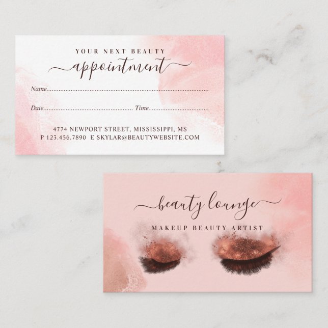 Tarjeta De Citas Purpurina Rosa Glam Eyelash Artista de Bella Lash (Anverso / Reverso)