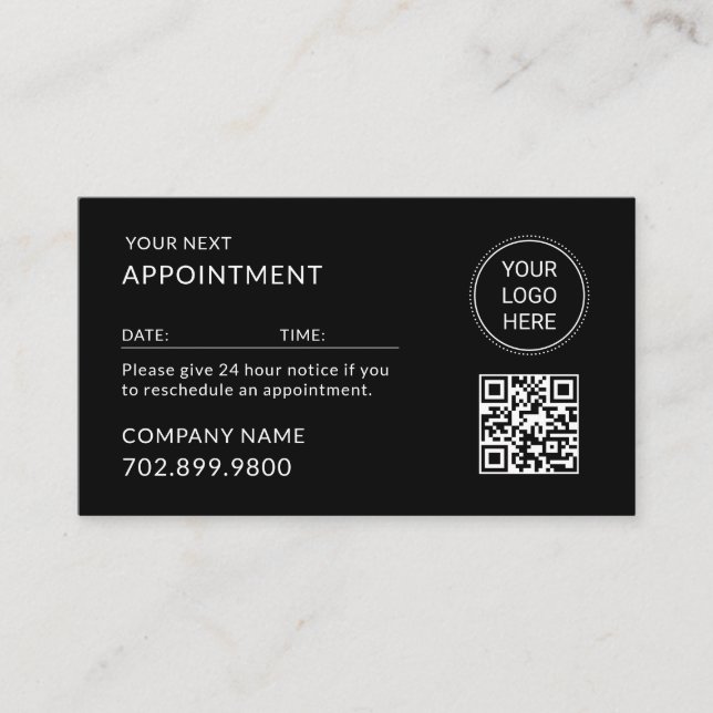 Tarjeta De Citas QR Code Business Logo Modern Professional Black (Anverso)