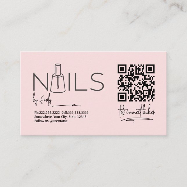 Tarjeta De Citas QR Code Rubor Salón de uñas Rosadas Manicurista (Anverso)