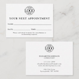 Tarjeta De Citas Recordatorio sencillo elegante profesional en blan