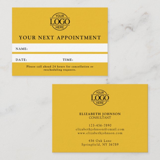 Tarjeta De Citas Recordatorio simple profesional amarillo moderno (Anverso / Reverso)
