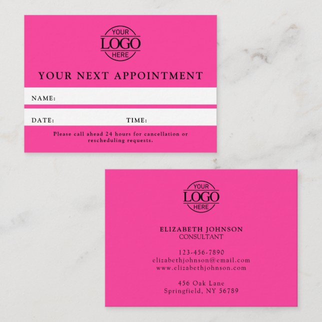 Tarjeta De Citas Recordatorio simple profesional rosa moderno (Anverso / Reverso)
