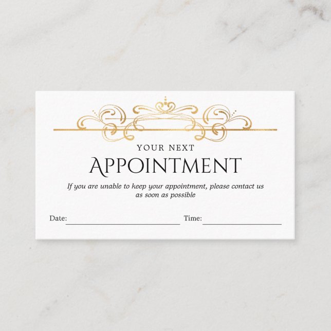 Tarjeta De Citas Relieve metalizado dorado de moda Clásico Bañones  (Anverso)