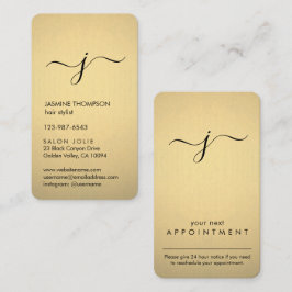 Tarjeta De Citas Relieve metalizado dorado simple monogramado negro