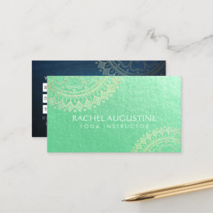 Tarjeta De Citas Relieve metalizado dorado verde Mandala