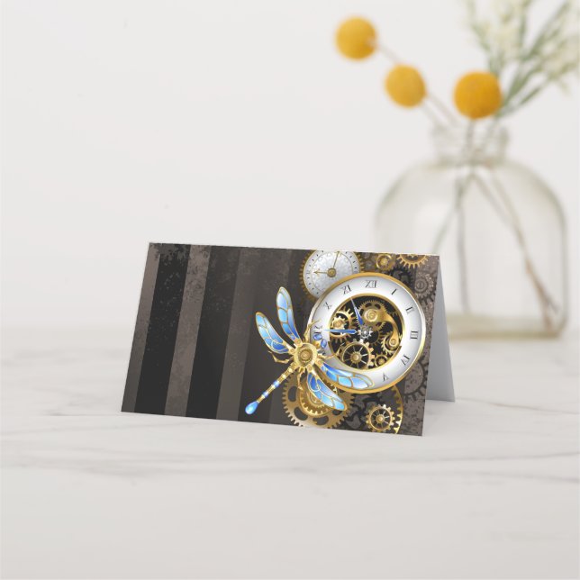 Tarjeta De Citas Reloj de vapor con libélula mecánica (Anverso)
