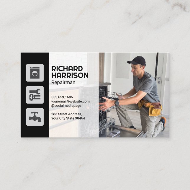 Tarjeta De Citas Repairman Fixing Dishlava (Anverso)