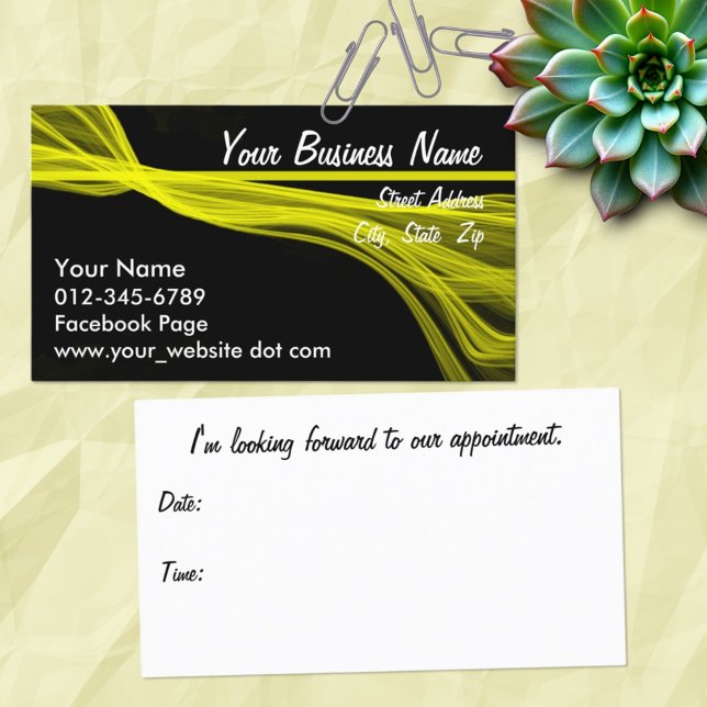 Tarjeta De Citas Resumen diagonal amarilla se extiende sobre negro (business and appointment card front and back)