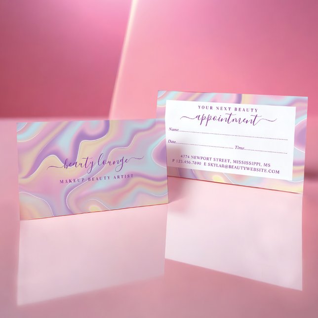 Tarjeta De Citas Resumen rosa Artista de belleza holográfica irland (Pink Abstract Iridescent Holographic Beauty Artist Appointment Card)