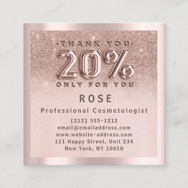 Tarjeta De Citas Rosa 20% de descuento Purpurina de pelo con logoti (Anverso)