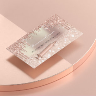 Tarjeta De Citas Rosa de goteo Purpurina Jeringa Inyecciones Botox