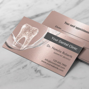 Tarjeta De Citas Rosa Dentista Oro Purpurina Agua Dental Dental