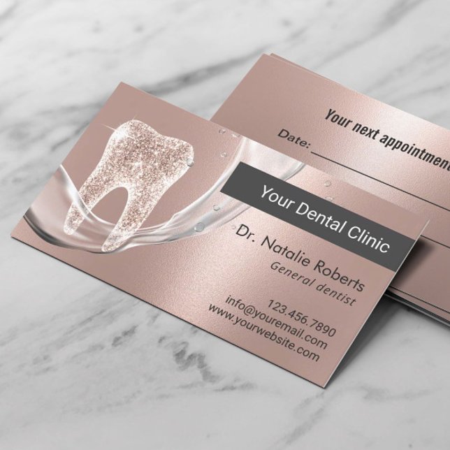 Tarjeta De Citas Rosa Dentista Oro Purpurina Agua Dental Dental (Subido por el creador)