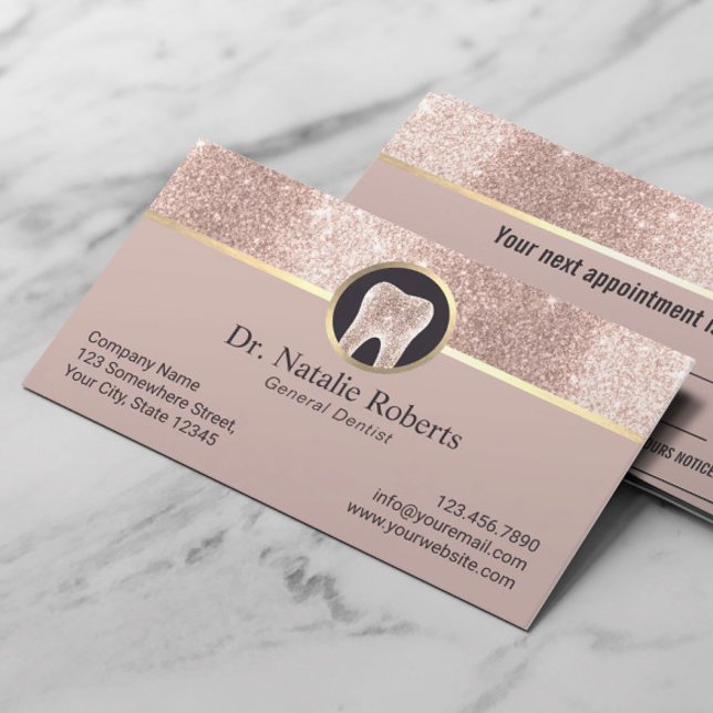 Tarjeta De Citas Rosa Dentista  Oro Purpurina Rubor Dental (Subido por el creador)