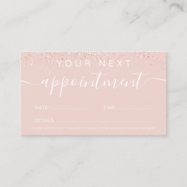 Tarjeta De Citas rosa dorado purpurina rosa pastel (Anverso)