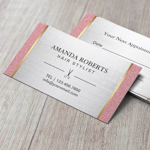 Tarjeta De Citas Rosa Gold Hair Stylist Modern Silver Nombramiento
