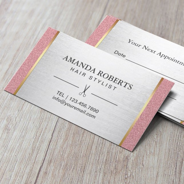 Tarjeta De Citas Rosa Gold Hair Stylist Modern Silver Nombramiento (Subido por el creador)