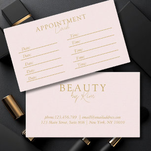 Tarjeta De Citas Rosa y Beige-Oro, Elegante Mínimo, Salón