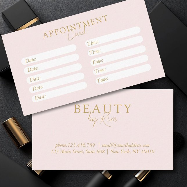 Tarjeta De Citas Rosa y Beige-Oro, Mínimo, Elegante, Salón (Pink & Beige-Gold, Minimal, Elegant, Salon, Trendy Appointment Card)