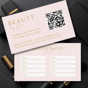Tarjeta De Citas Rosa y Beige-Oro, Mínimo, Elegante, Salón