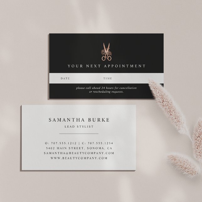 Tarjeta De Citas Rose Gold Floral Scissors | Hair Salon (Subido por el creador)