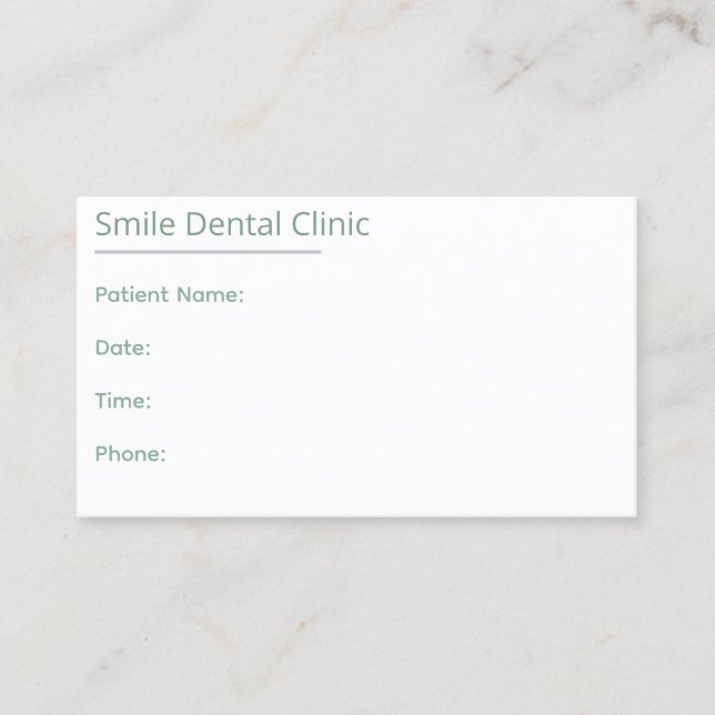 Tarjeta De Citas Sage Green Dental Appointment Card One Line (Anverso)