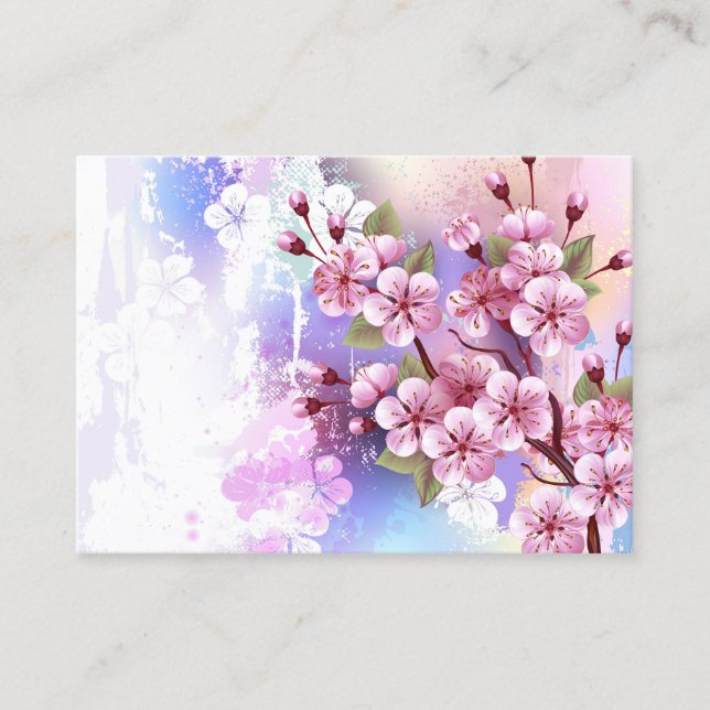 Tarjeta De Citas Sakura rosa sobre fondo de pintura (Anverso)
