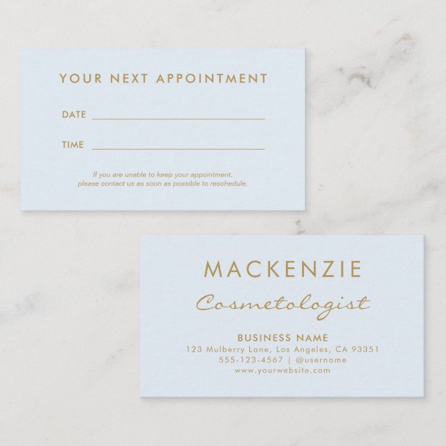 Tarjeta De Citas Salón Azul Pastel Moderno (Anverso / Reverso)