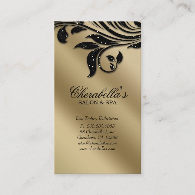 Tarjeta De Citas Salon Business Card Elegante Black Silver Gold (Anverso)