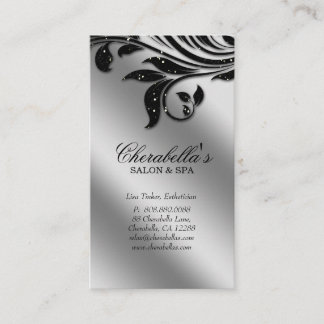 Tarjeta De Citas Salon Business Card Elegante Black Silver Sparkle