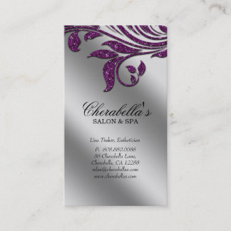 Tarjeta De Citas Salon Business Card Elegante Morple Silver Sparkle