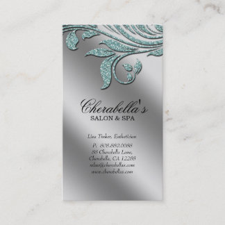Tarjeta De Citas Salon Business Card Elegante Verde azulada Plata E