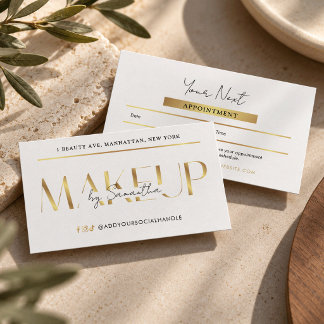 Tarjeta De Citas Salón de Artista de Maquillaje Glam Moderno Blanco