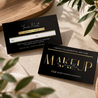 Tarjeta De Citas Salón de Artista de Maquillaje Glam Moderno Negro