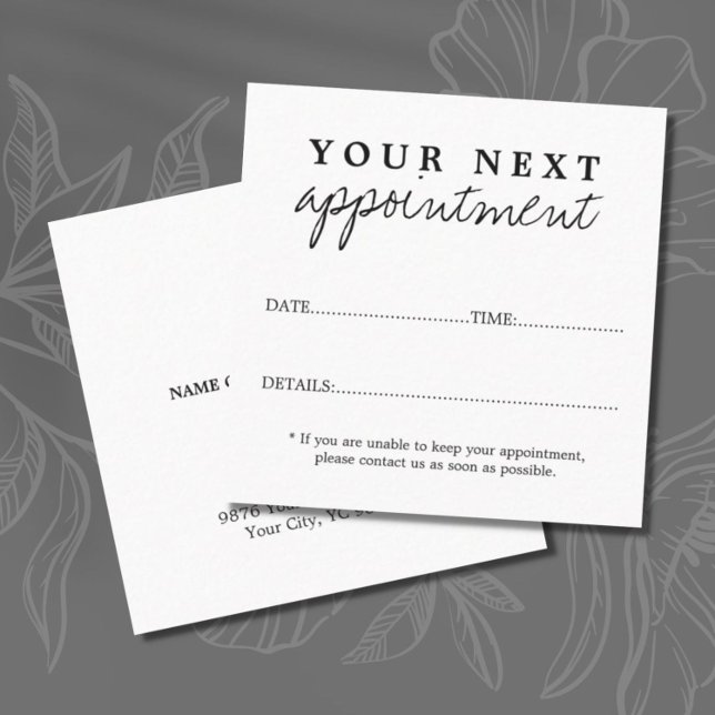 Tarjeta De Citas Salón de belleza blanco negro simple (Subido por el creador)