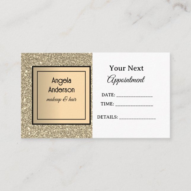 Tarjeta De Citas Salón de belleza glamuroso del Relieve metalizado  (Anverso)