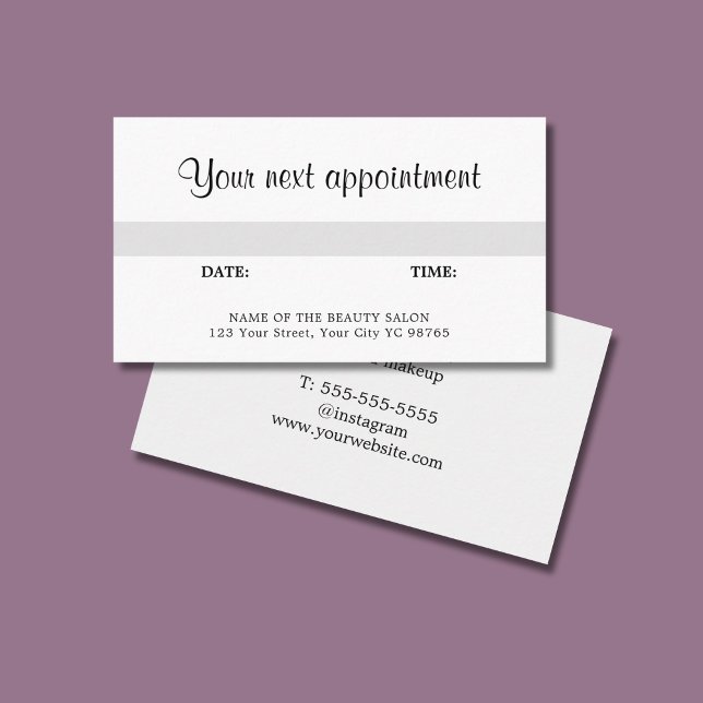 Tarjeta De Citas Salón de belleza gris y blanco sencillo (Subido por el creador)