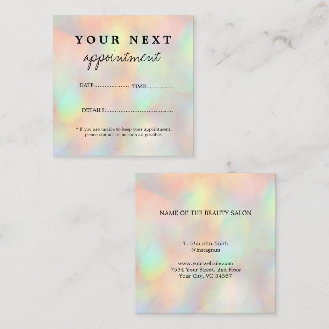 Tarjeta De Citas Salón de belleza holográfica moderno y elegante (Anverso / Reverso)