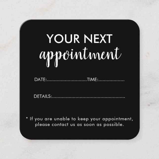 Tarjeta De Citas Salón de Belleza Negro Moderno y Elegante (Anverso)