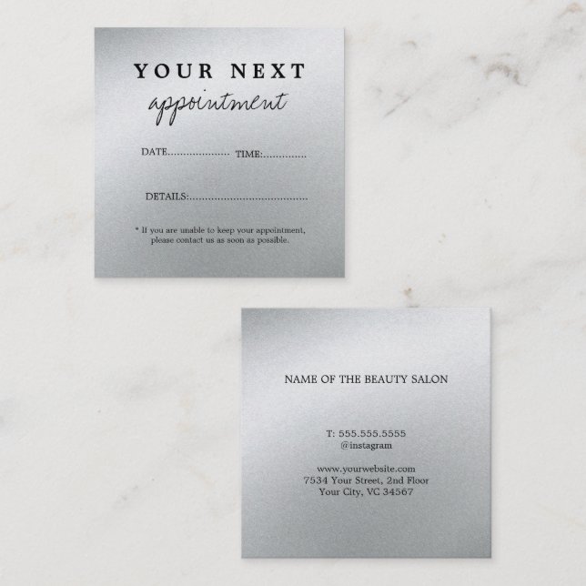 Tarjeta De Citas Salón de belleza plateado del glamur (Anverso / Reverso)