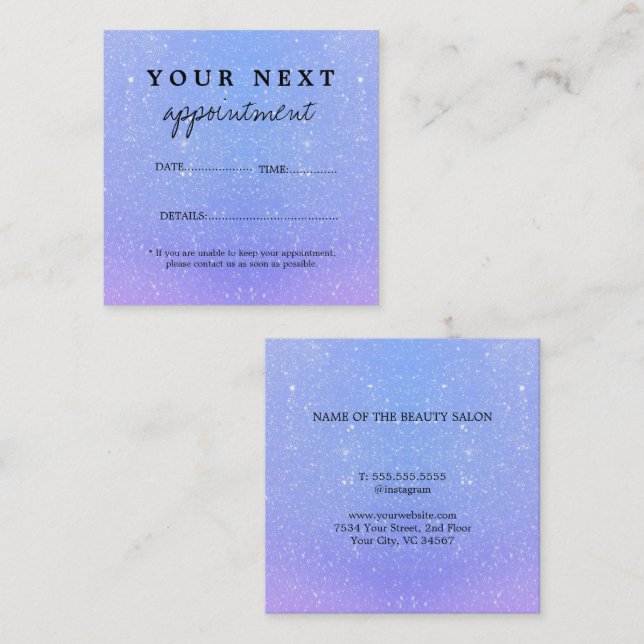 Tarjeta De Citas Salón de belleza purpurina Ombre (Anverso / Reverso)