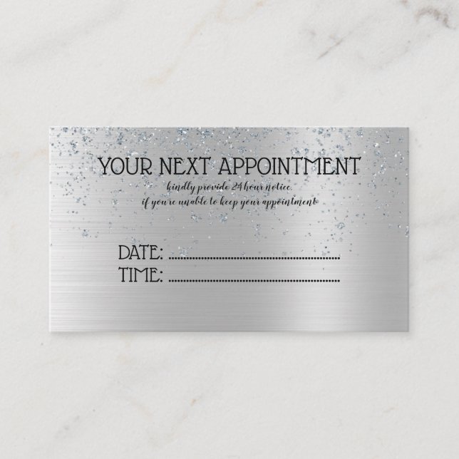 Tarjeta De Citas Salón de Belleza Silver Glitter (Anverso)