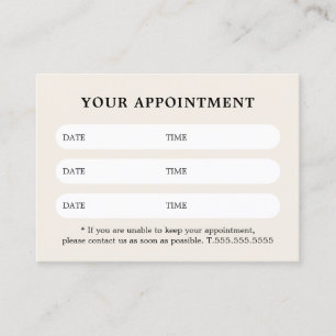 Tarjeta De Citas Salón de Belleza Simple Elegante Blanco Beige