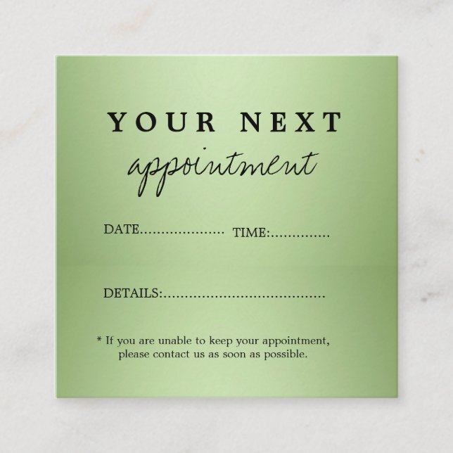 Tarjeta De Citas Salón De Belleza Verde De Lujo (Anverso)