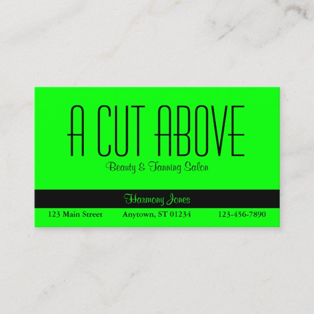 Tarjeta De Citas Salón de Belleza Verde Negro y Lime (Anverso)