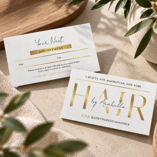 Tarjeta De Citas Salón de Estilistas de Pelo Chic Blanco y Dorado G
