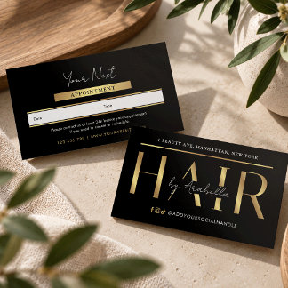 Tarjeta De Citas Salón de Estilistas de Pelo Chic Negro y Dorado Gl