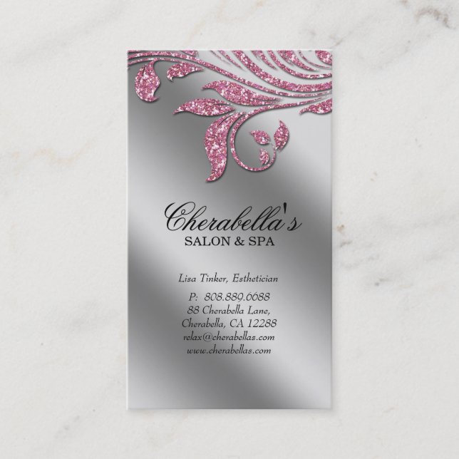 Tarjeta De Citas Salón de maquillaje Elegante Hoja de Plata Rosa (Anverso)